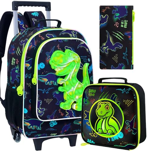 CCJPX 3PCS Dinosaur Rolling Backpack for Boys, 18