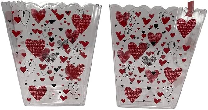 Greenbrier Valentines Day Popcorn Buckets, Hearts Treat Candy Tub, Reusable Decorative Cups for Home Movie Nights Concession Holiday Carnival Wedding Birthday Themed Party Decor 4 Pieces