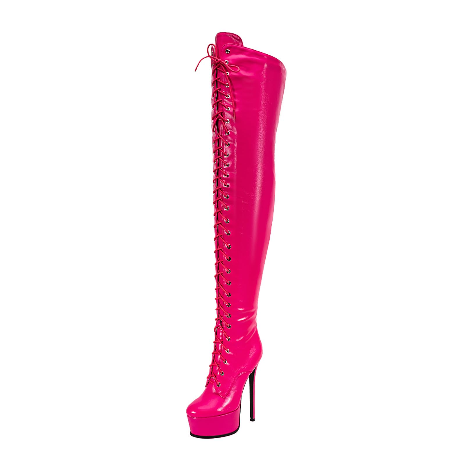 Shiny leather Thigh high boots for Women Stiletto heel Platform Over the knee Round toe back zipper Sexy Front Strappy high heel Cosplay Custume unisex boots
