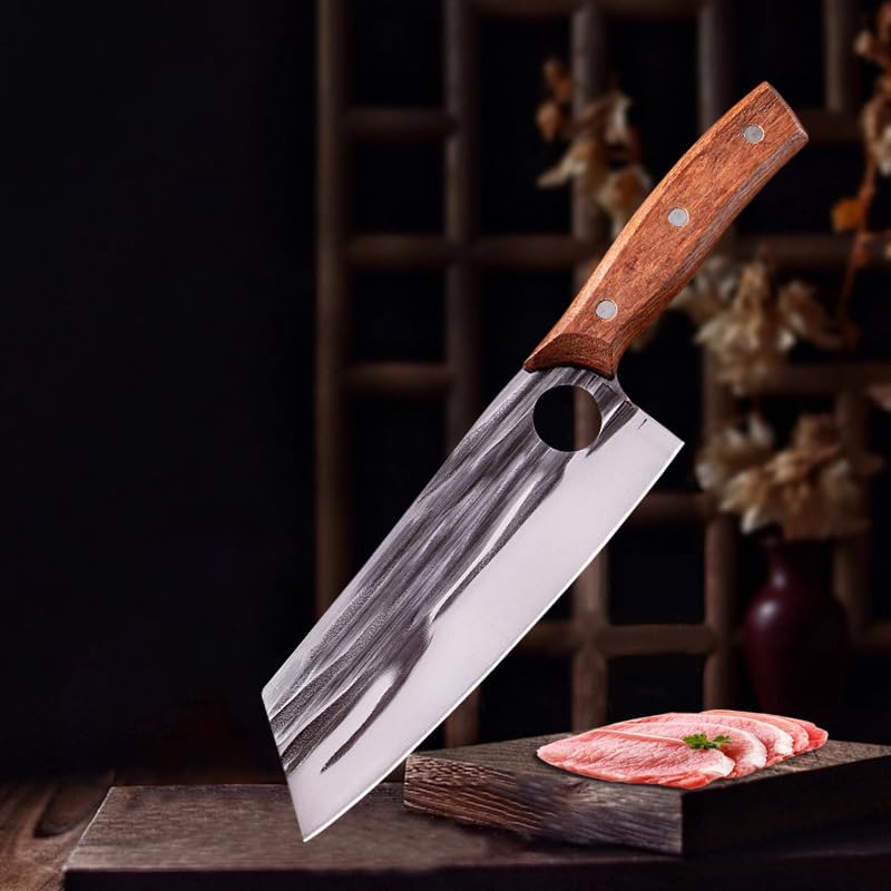 Meat Cleaver,Cleaver Knife 7 Inch High Carbon Steel Chef Knife Forged Cleaver Slicing Peeling Full Tang Handle Meat Vegetable Sushi Cutter