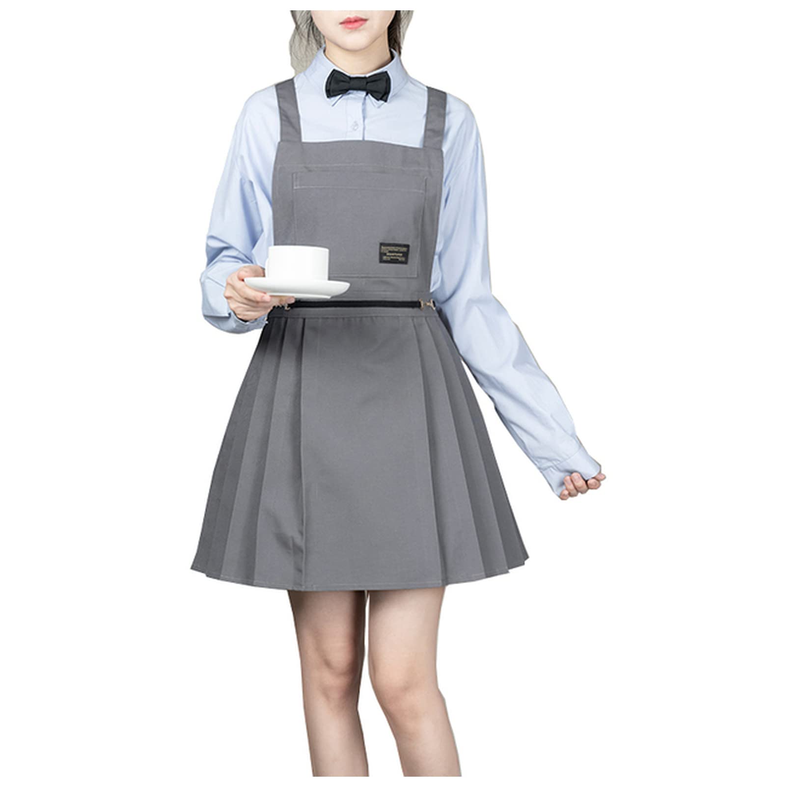 Schürze College Style Nette Schürze Gartenarbeit Arbeit Kunst Studio Coffee Shop Antifouling Uniform Kreuz Zurück Baumwolle Canvas Schürze Schürze Damen(Gray)