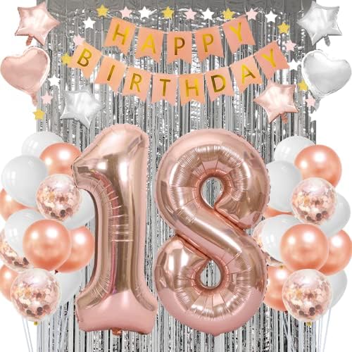 NORTHERN BROTHERS Foil 18Th Birthday Decorations For Girls 18 Birthday Decorations For Girls 18 Balloon Numbers 18Th Birthday Party Decorations, Rose Gold, Pack of 1