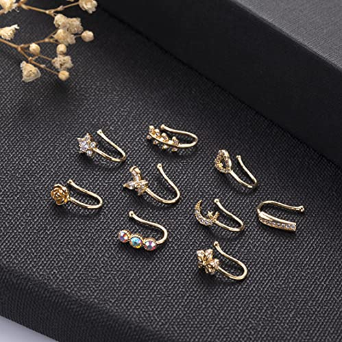 9Pcs Fake Nose Rings Hoop for Women Faux Cartilage Tragus Ring Nose Cuff Non Piercing Jewelry Set4