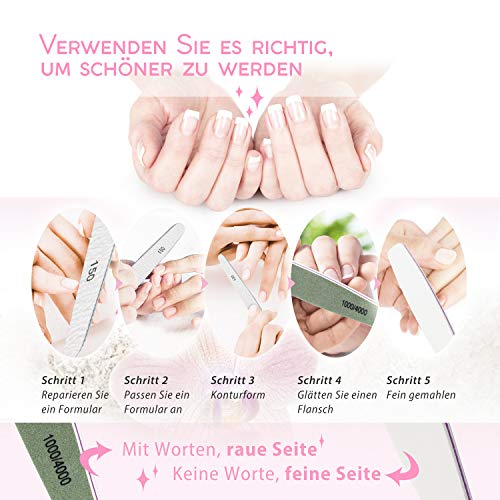 Nagelfeile, 6 Stück Professionelle Nagelfeilen Set für natürliche Nägel und Gelnägel, Doppelseitige Nagelfeilen Buffer… – Bild 4