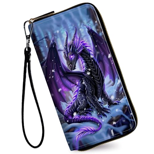Image of Women's Wallets,Credit Card Holder Money Leather Long Wallet with Wristlet,Large Capacity with Zip-Around Phone Purse for Women Ladies Girls,Cute Little Dragon