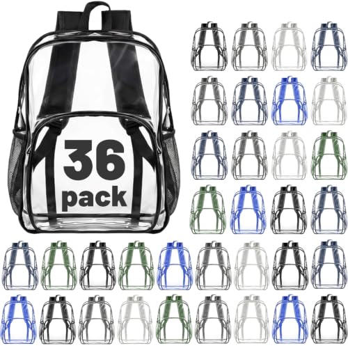 Image of Amylove 36 Pcs Clear Backpack bulk for Stadium Events Heavy Duty PVC Transparent Bookbag for College Workplace Security (15 Inches,6 Colors)