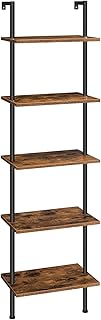HOOBRO DIY Ladder Shelf, 5-Tier Wooden Wall Mounted Bookshelf, Narrow Bookcase, Display Shelf, Storage Rack, Plant Stand, for Living Room, Bedroom, Study, Balcony, Rustic Brown and Black BF531CJ01