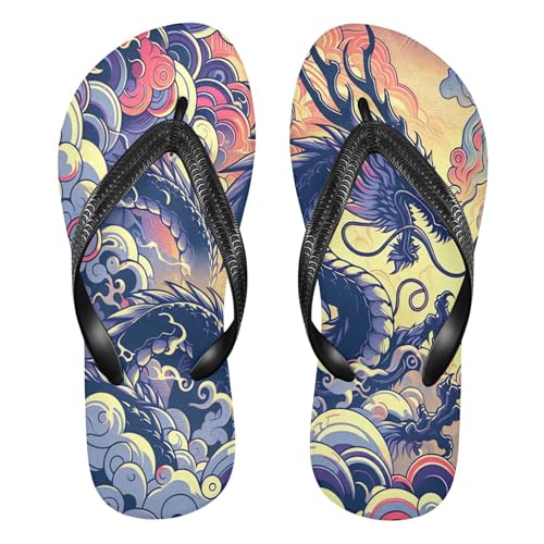 Burbuja Fantasy Dragon Flip Flops for Women Men, Soft Thong Sandals Rubber Slippers for Pool Beach Essentials