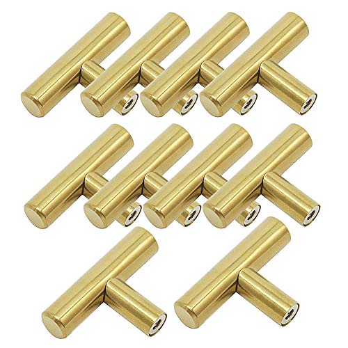 QQDEAL Lot de 10 poignées creuses en forme de T en acier inoxydable brossé 5,1 cm pour tiroir de placard, or