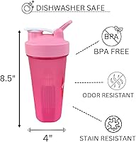 Vista 3 de Magiko - Botellas mezcladoras para proteínas, botella de agua portátil de 28 onzas, a prueba de fugas, para antes del entrenamiento, sin BPA, Rosa