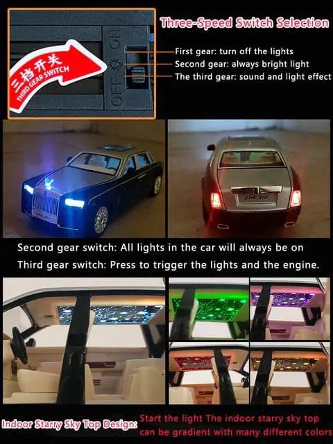 Image of 1 /24 Rolls-Royce Phantom Model Car with Box, Zinc Alloy Pull Back Toy car with Sound and Light for Kids Boy Girl Gift?Colors as Per Stock? (Rolls Royce Phantom 1:24)