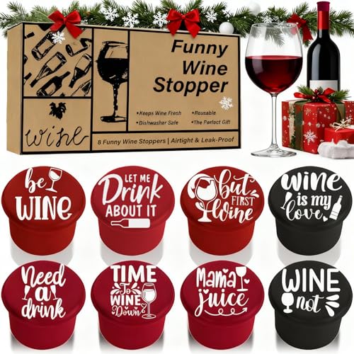 8 Pack Funny Wine Stoppers - Wine Gifts for Wine Lovers, Airtight Food-Grade Silicone Bottle Stoppers to Keep Wine Fresh, Novelty Christmas Gifts for Men, Women, Mom, Wife