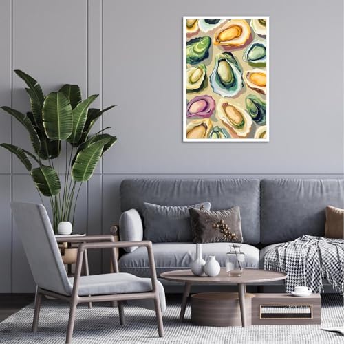 Image of Colorful Beachy Shell Canvas Wall Art Funny Coastal Oyster Shell Poster Abstract Summer Seaside Beach House Prints Painting For Home Living Room Kitchen Restaurant Wall Decor 16x24in Unframed