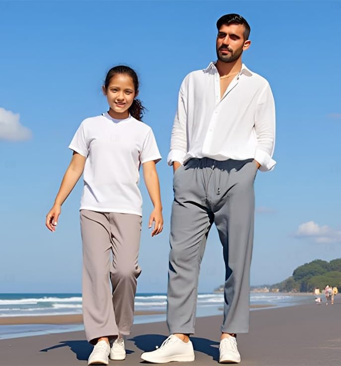 Image of CB-COLEBROOK Mens Casual Linen | Elastic Waist | Drawstring Summer Beach Yoga Linen Trouser | Loose Fit Pyjama Pants for Man