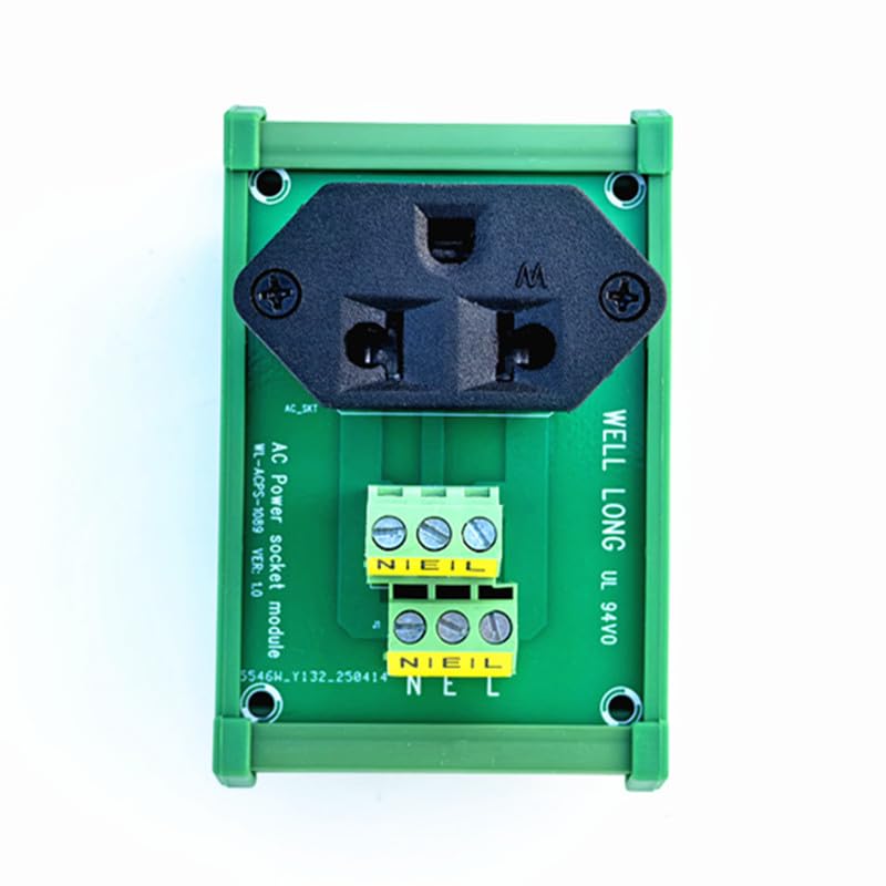 Din Rail Mounted Single Three Prong Grounded AC Outlet Power Module, AC Receptacle, Convenience Outlet.