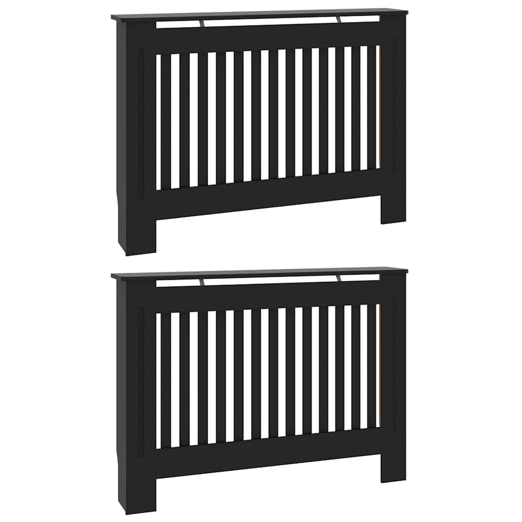 Esta Cubierta para radiador de Madera de ingeniería, 2 Piezas, Color Negro, 112 x 19 x 81,5 cm, Estante Superior Plano Resistente al Agua para Flujo de Calor y Almacenamiento.