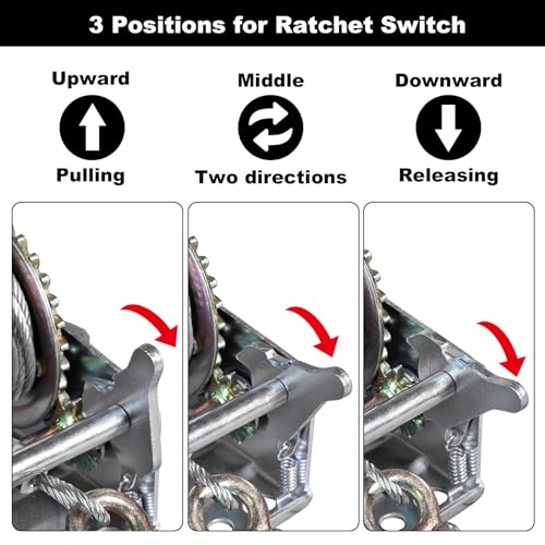 Image of Big RED ATRT1061CRR Torin Manual Hand Crank Winch: 26.3ft Steel Cable with 600lbs Capacity, Silver