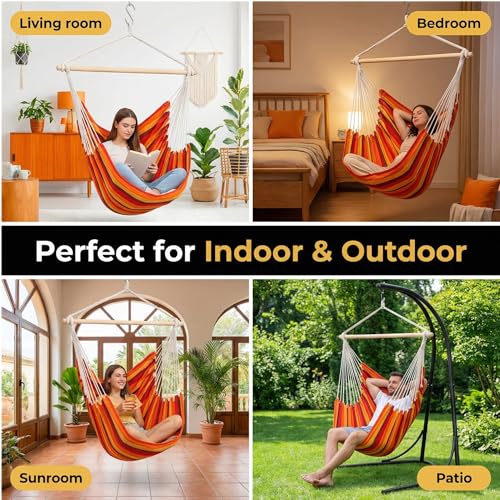 Image of ADVOKAIR Hammock Chair Swing, Heavy-Duty Hanging Rope Swing Seat Supports 500 Lbs, Ideal for Outdoor Patio, Backyard, Porch, Deck & Indoor Bedroom Use