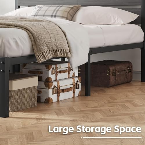 Image of Fluest Queen Bed Frame with Headboard and Footboard, Metal Platform Bed Frame with Under Bed Storage, All-Metal Support System, No Box Spring Needed, Easy Assembly,Vintage Grey