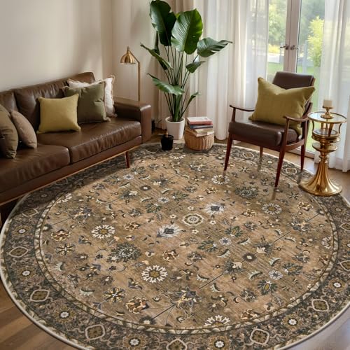 Image of Tangsoo Washable Round Area Rugs 6ft, Vintage Non Slip Large Circle Rug