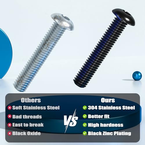 Image of VGBUY 28Pcs 1 /4-20 x 2 Button Head Socket Cap Bolts Screws,304 Stainless Steel 18-8,Black Zinc Plating,Fully Threaded,with Spanner Allen Hex Drive, for Furniture,Water Pump,Light Fixture(VG10310)