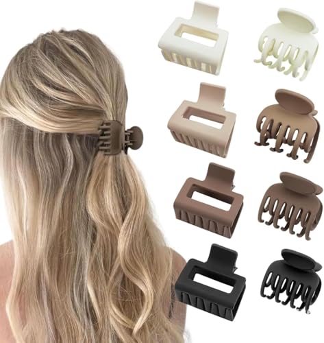 Lonimia 8 Pieces Hair Claw Clips for Women Short Thin Hair Hair Clips for Girls Long Thick Hair Strong Hold Neutral color Jaw Clips Nonslip Clips