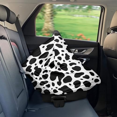Image of Baby Car Seat Cover Cute Cow Print Nursing Cover and Carseat Cover, Stretchable Nursing Scarf Stroller Shopping Cart Cover for Baby