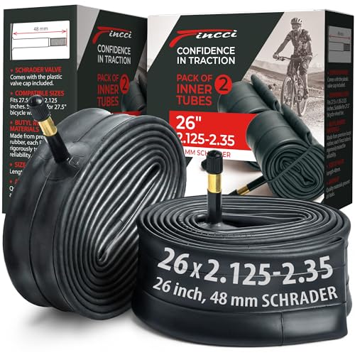 Fincci Paar Fahrradschlauch 26 x 2,125 2,35 Zoll 48mm Autoventil Schläuche, MTB Fahrrad Schlauch 26 Zoll für Mountainbike MTB Rennrad Hybrid Fahrrad - 2er Pack