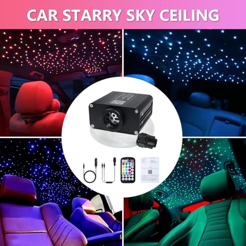 Image of 16W Car Home Starlight Headliner Kit, Twinkle & Sound Activate RGBW Fiber Optic Lights with APP & Remote Control, Star Lights for Ceiling Decoration, 500 pcs 6.5ft