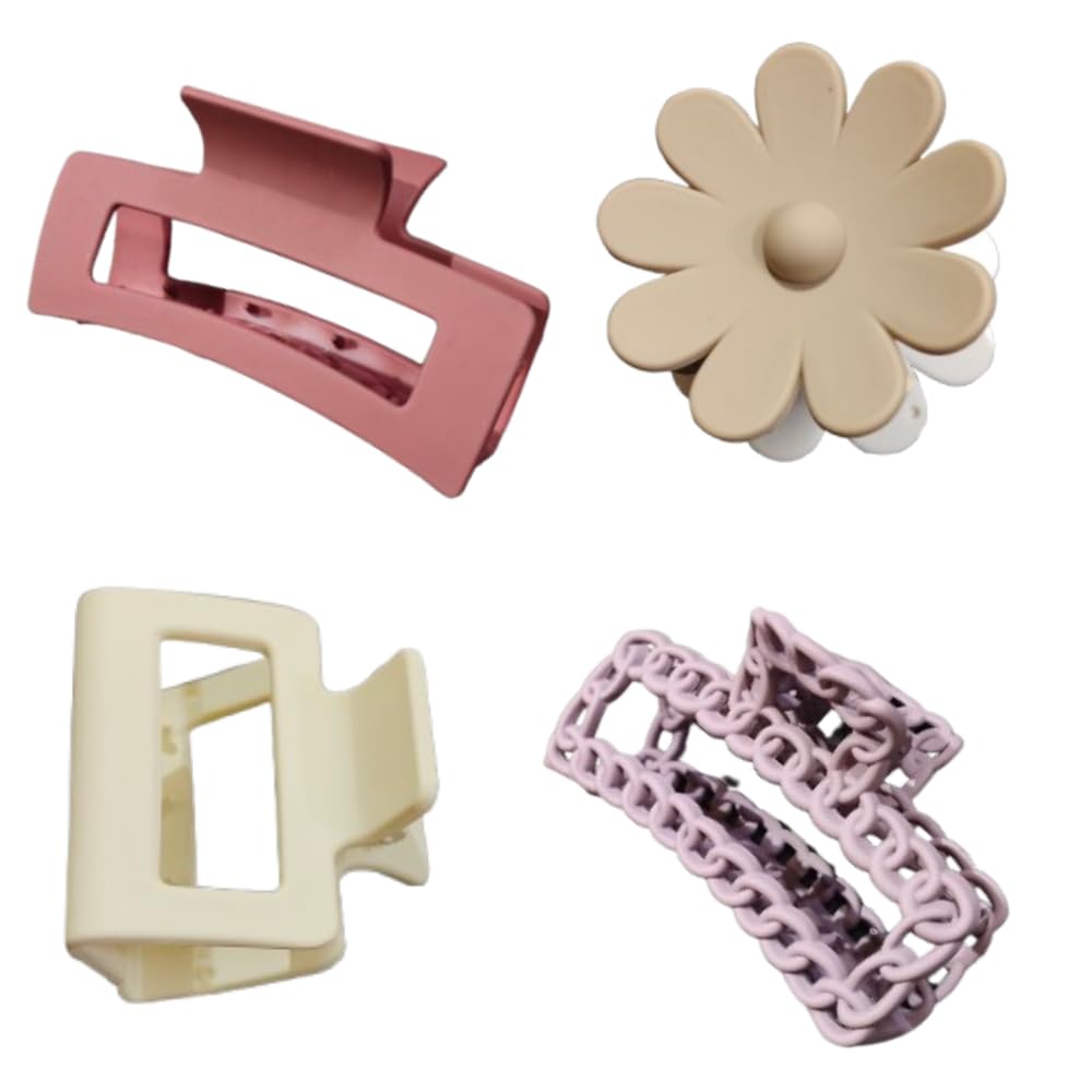 TrendyTrolley 4 Pc Large Hair Claw Clips Combo Set | Non-Slip Matte Finish Hair Clutcher & Ponytail Holder Clips for Women & Girls | Durable Strong Grip Hair Accessories (HC-C8)