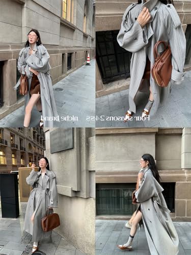 utcoco Womens 2025 Fashion Double Breasted Long Trench Coat Windproof Classic Lapel Overcoat with Belt3