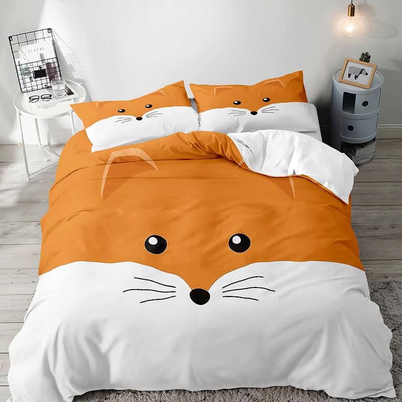 Parure de lit 2 personnes renard en microfibre orange 200x200