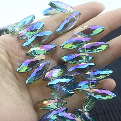100pcs Transparent Green Faceted Oval Marquise Crystal Glass Beads Pendant, 7x22mm Charm Jewelry Findings Decoration