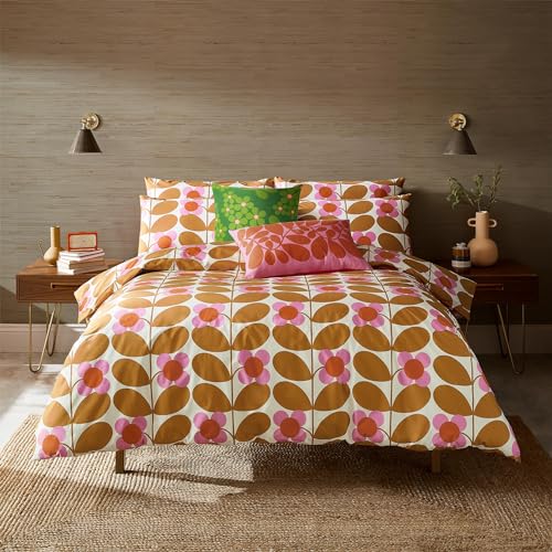 Orla Kiely Bedding - Stem Bloom Saffron 100% Cotton Duvet Cover Set (Super King Size Duvet Cover Set: 260cm x 220cm)