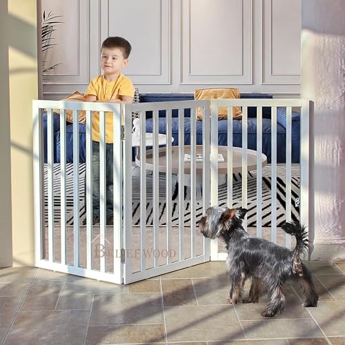 Image of Modern Freestanding Foldable Pet Gate | Kids & Pets Safety Gate Partition | with a Pair of Support Feet Indoor Foldable Dog Fence for Stairs, Hallways or Doorways (3 Panel) (3 Panel)