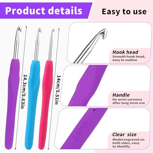 Iuuidu 3PCS Crochet Hooks, 3.0/4.0/5.0mm Ergonomic Handle Crochet Hooks - 1