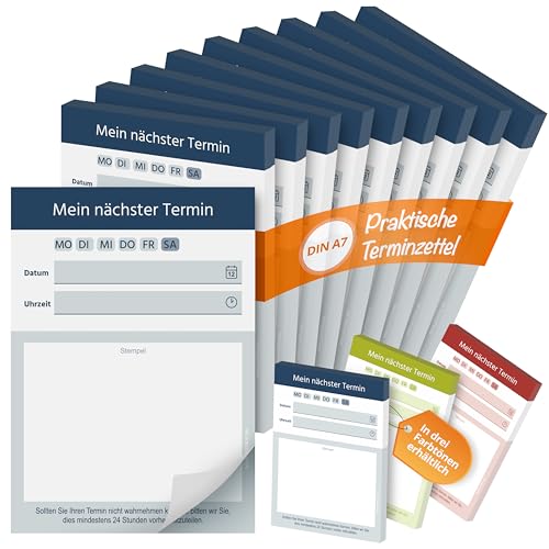 Printino Terminblöcke Terminzettel DIN A7 10 Blöcke mit 500 Terminkarten Offsetpapier 80 g/m großes Stempelfeld klar strukturiert 3 Farben für Praxen Studios Friseur Kosmetik (Blau)
