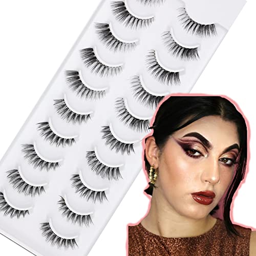 OBEYA 2 Styles NatüRliche Falsche Wimpern 10 Paar Falsche Wimpern 3D Clear Band Fake Lashes Weiche Fake Lashes Natural 100% Handgemacht False Eyelashes Transparenter Streifen Falsche Wimpern (Mix) Cover