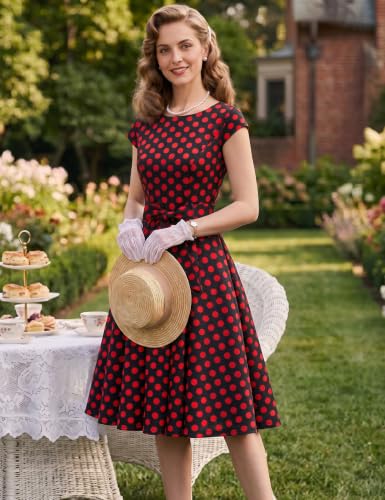 Image of Dressystar Women's Vintage 1950s A Line Cap Sleeve Cocktail Party Dress
