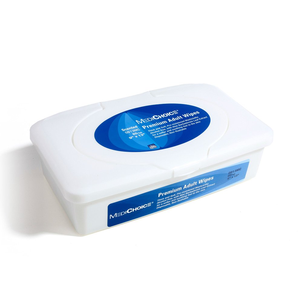 MediChoice Scented Premoistened 8x12 Adult Wet Wipes, Hard Pack With Resealable Lid, 0913MC (Pack of 60)