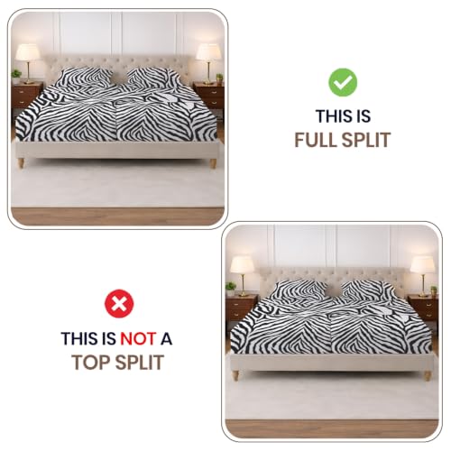 Image of SGI Split King Sheet Set for Adjustable Bed Egyptian Premium Cotton 600 Thread Count Sheets for Sleep Number Bed 15 inch Deep Pocket 5 Pc Set with 2 Twin XL Fitted Sheets Soft Breathable -Zebra Print