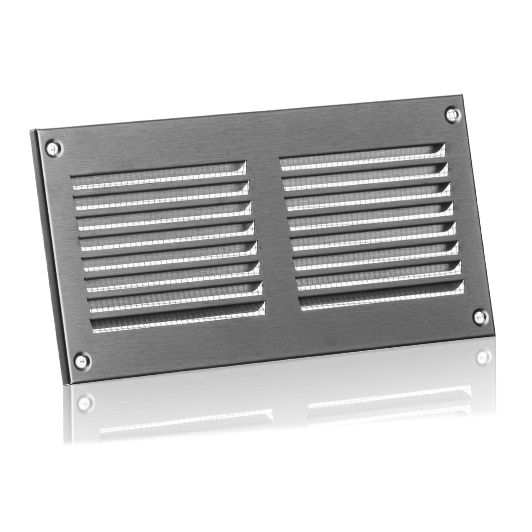 Europlast Stainless Steel 200X100mm / 8X4" Inch Metal Air Vent Grille Cover With Insect Mesh - Ventilation Cover