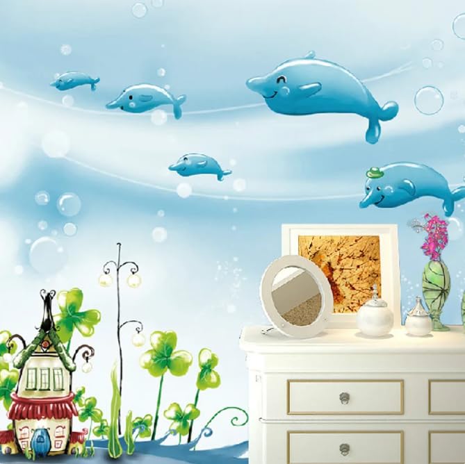 Papier peint photo 3D pour agrandir un salon avec le thème mer