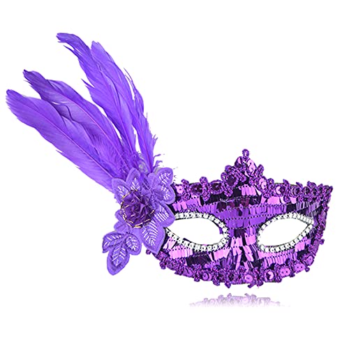 IDS Home Mardi Gras Maske, Feder Augenmaske für Halloween, Party, Spaß, Karneval, Rio Karneval - Feder Lila Cover