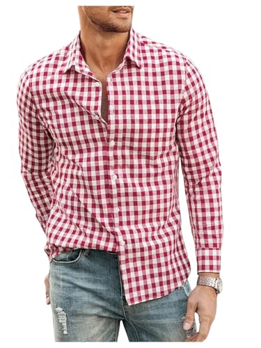 Men's Plaid Dress Shirts Checkered Long Sleeve Business Casual Button Down Shirts