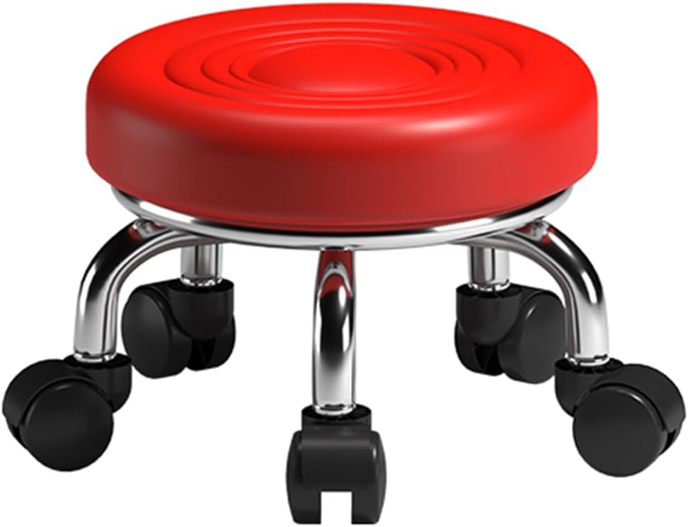 Heavy-Duty Low Roller Stool with 360° Swivel Wheels, Ottoman Footstool, Low-Height Short Rolling Stool Seat, PU Leather Small Mechanic Chair, Rolling Stools for Garage, Shop, Library Black