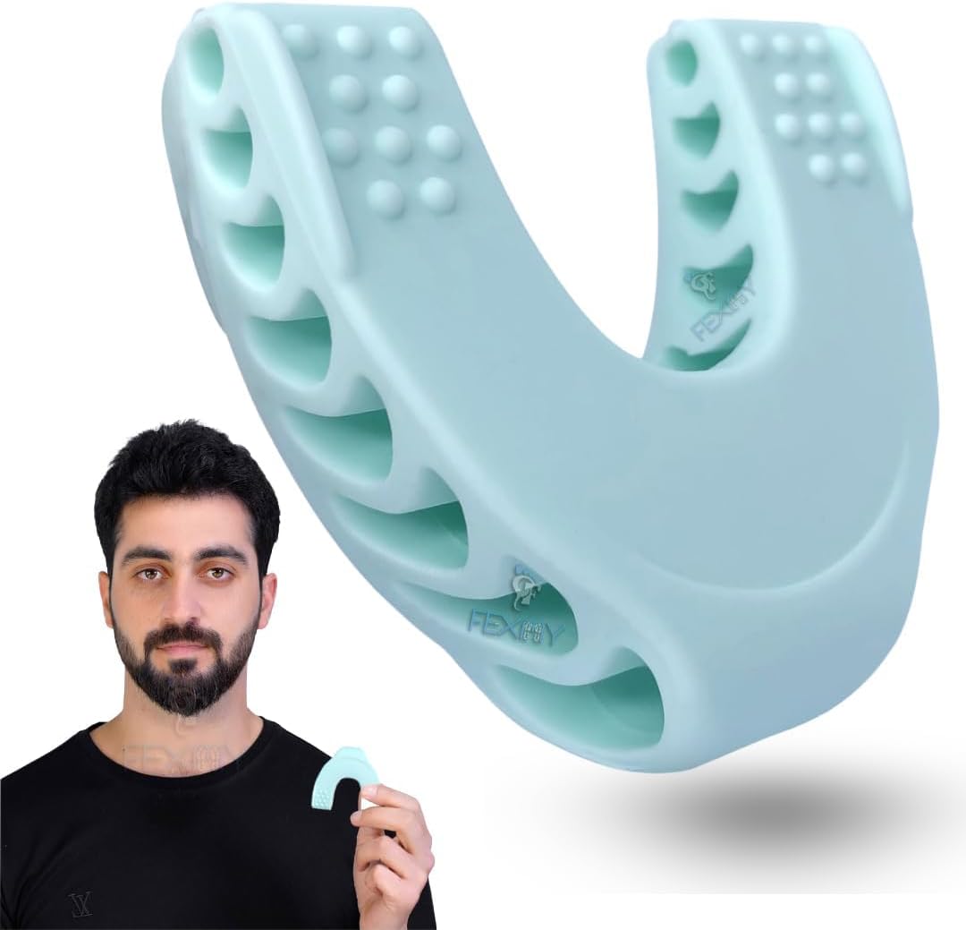 Premium Facial Exerciser - Jawline Exerciser for Men and Women – Tighten, Tone & Strengthen, Target Your Jawline, Chin, Lips, and Cheekbones - Food-Grade Silicone (Square Sky Blue)