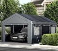 Aoxun Carport, 12x20 ft Heavy Duty Carport Portable Garage Car Canopy for Car, Truck, SUV, Boat, Grey, with Roll-up Windows and Removable Sidewalls & Doors