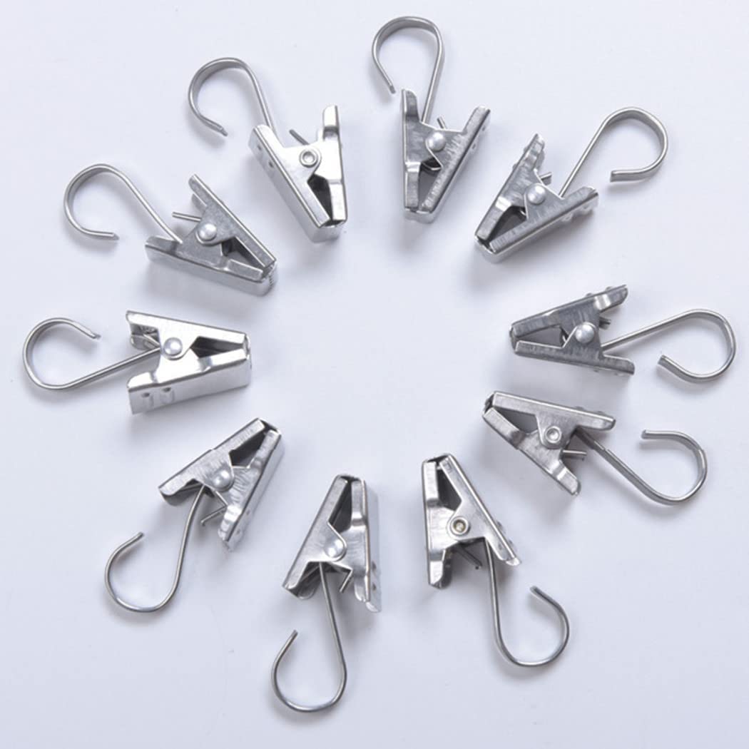 EISTEE Gardinenringe, Gardinenhaken, Aufhängeringe, 50 Stück, rostfreie Vorhänge aus mattem Edelstahl, Metall-Vorhangringe mit Clips for Kunstausstellungen (Color : H)