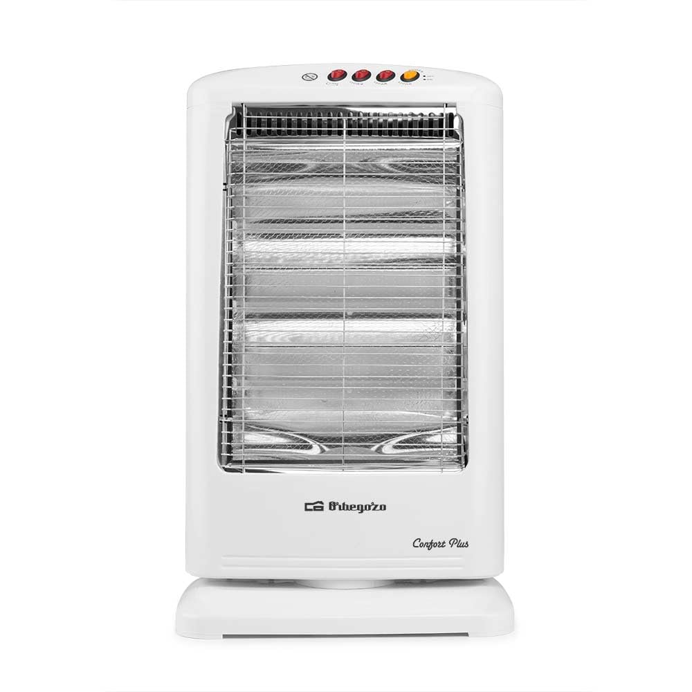 Orbegozo BP 0303 B, Estufa halógena, 3 niveles de potencia, 1200 W, emisión instantánea de calor, antivuelco, asa facil transpoerte, sistema oscilación automática, color blanco